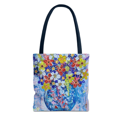 Tote Bag  - No. 242 - Blue round vase of Flowers