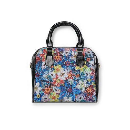 Shoulder Handbag - No. 242 - Large Blue Flowers