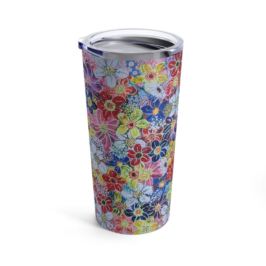 Tumbler 20oz - No.  241 - Multicoloured Flowers - By Irish Artist Fiona de Lacy