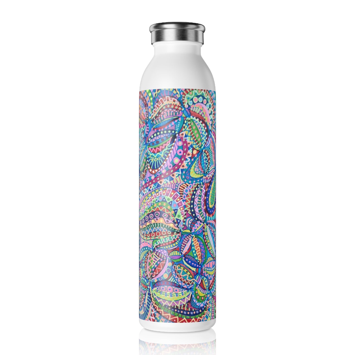 Slim Water Bottle - No. 255 Multicoloured Abstract -  By Irish Artist Fiona de Lacy