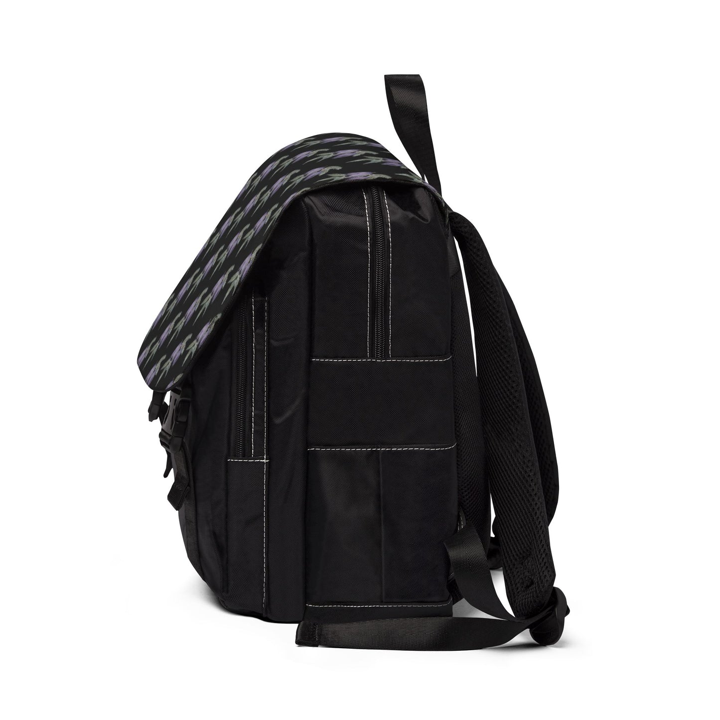 Casual Shoulder Backpack,  No. 270 Purple Drop Flower -  By Irish Artist Fiona de Lacy