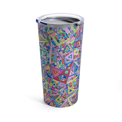 Tumbler 20oz - No.  256 Multicoloured abstract - By Irish Artist Fiona de Lacy