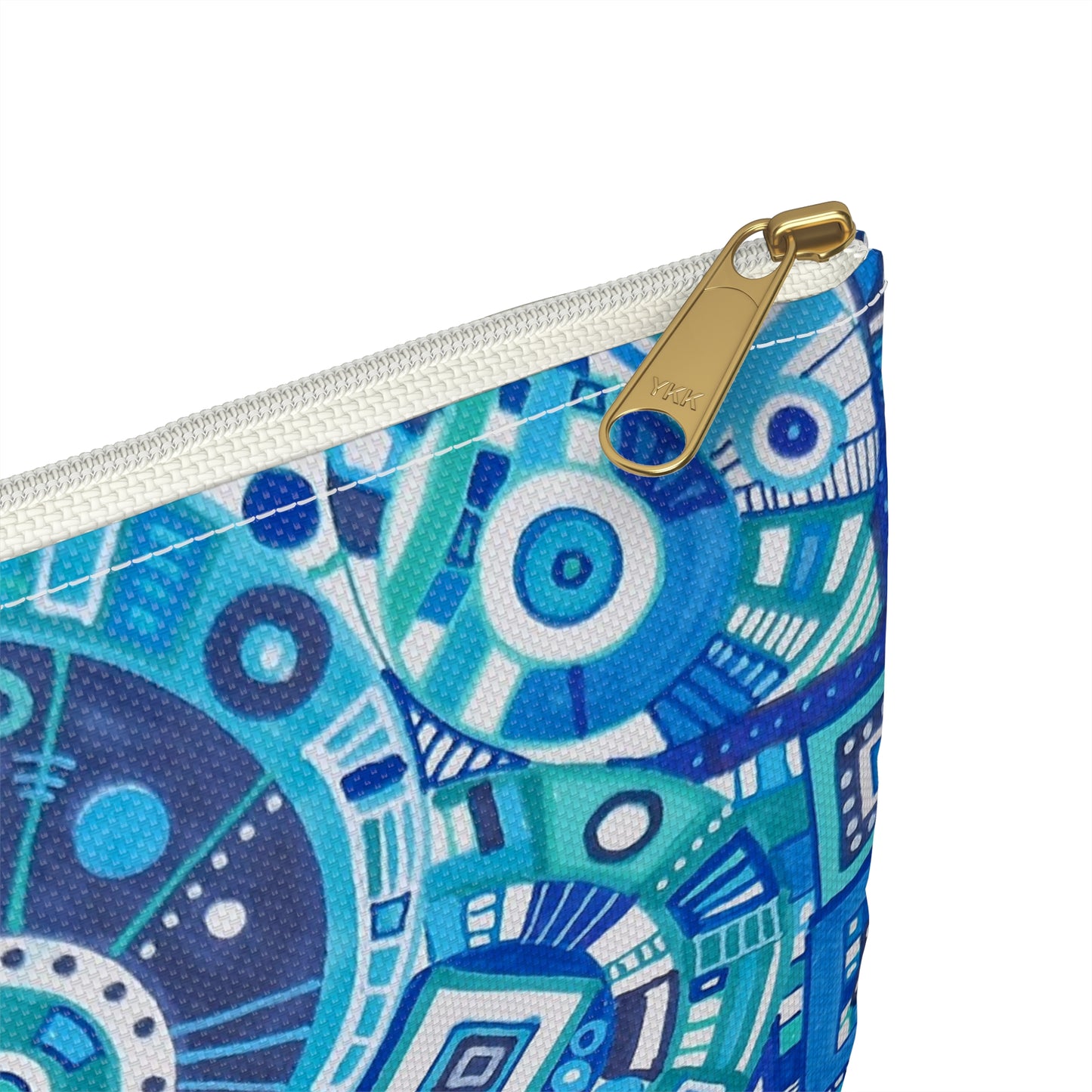 Make Up Bag - No. 262 - Blue & White Geometric Abstract - By Irish Artist Fiona de Lacy