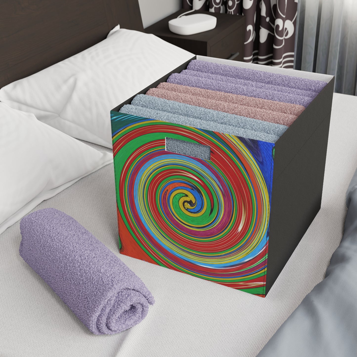 Felt Storage Box - No. 303 - Swirl Blue & Orange, By Irish Artist Fiona de Lacy