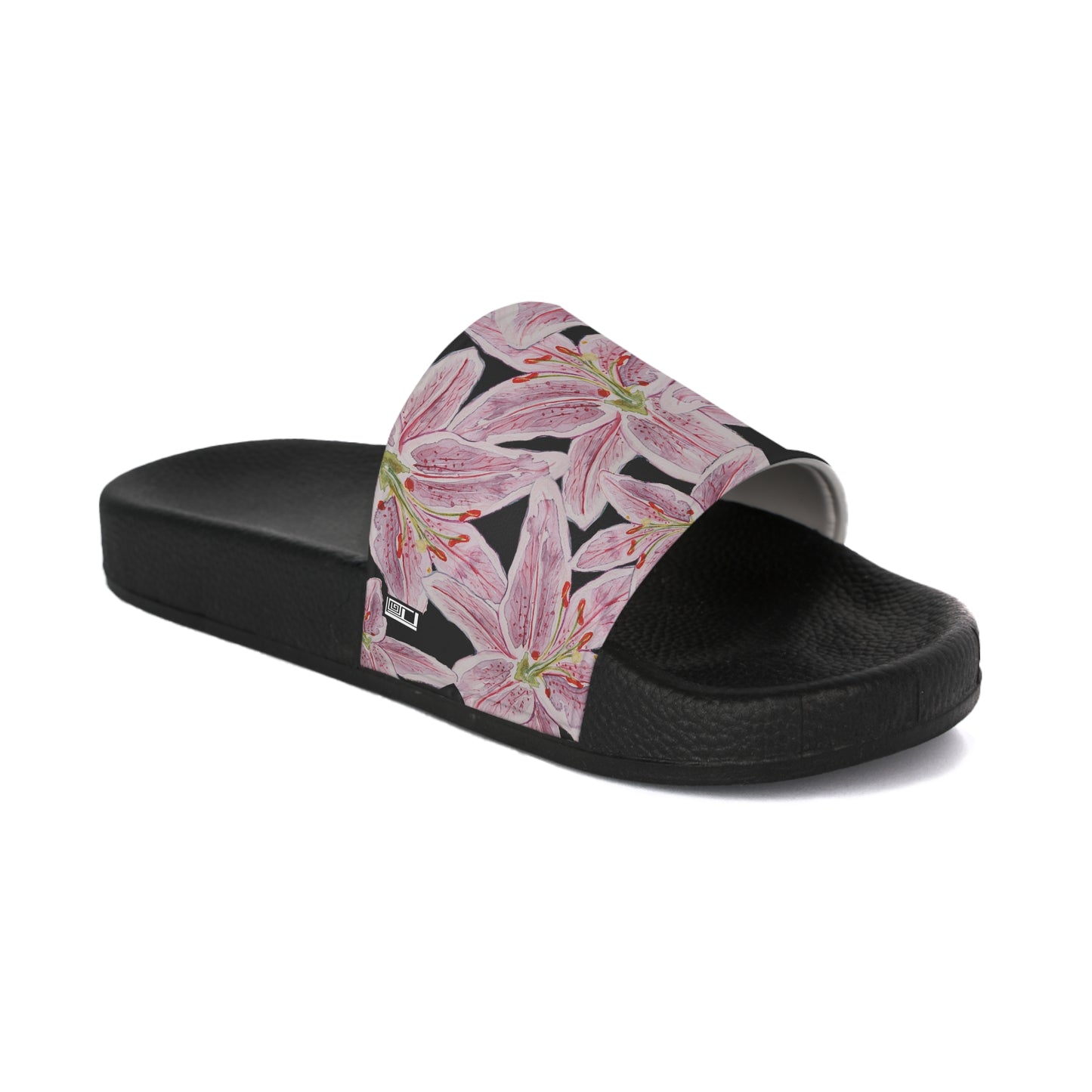 Women's Slide Sandals - No. 271 - Pink & White open Lily - By Irish Artist Fiona de Lacy