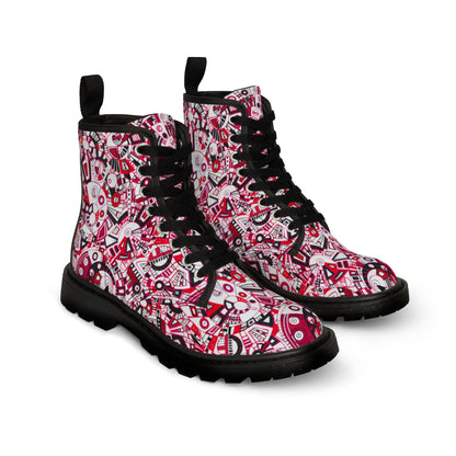 Women's Canvas Boots No. 276  - Red Geometric