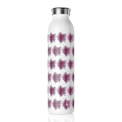 Slim Water Bottle - No. 269 - Purple / Pink flower - By Irish Artist Fiona de Lacy