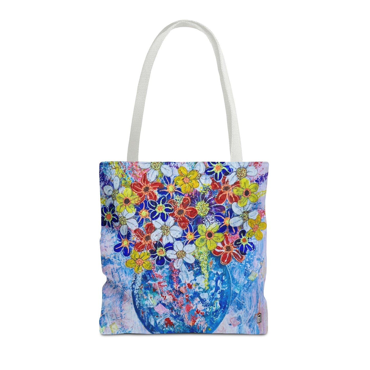 Tote Bag  - No. 242 - Blue round vase of Flowers