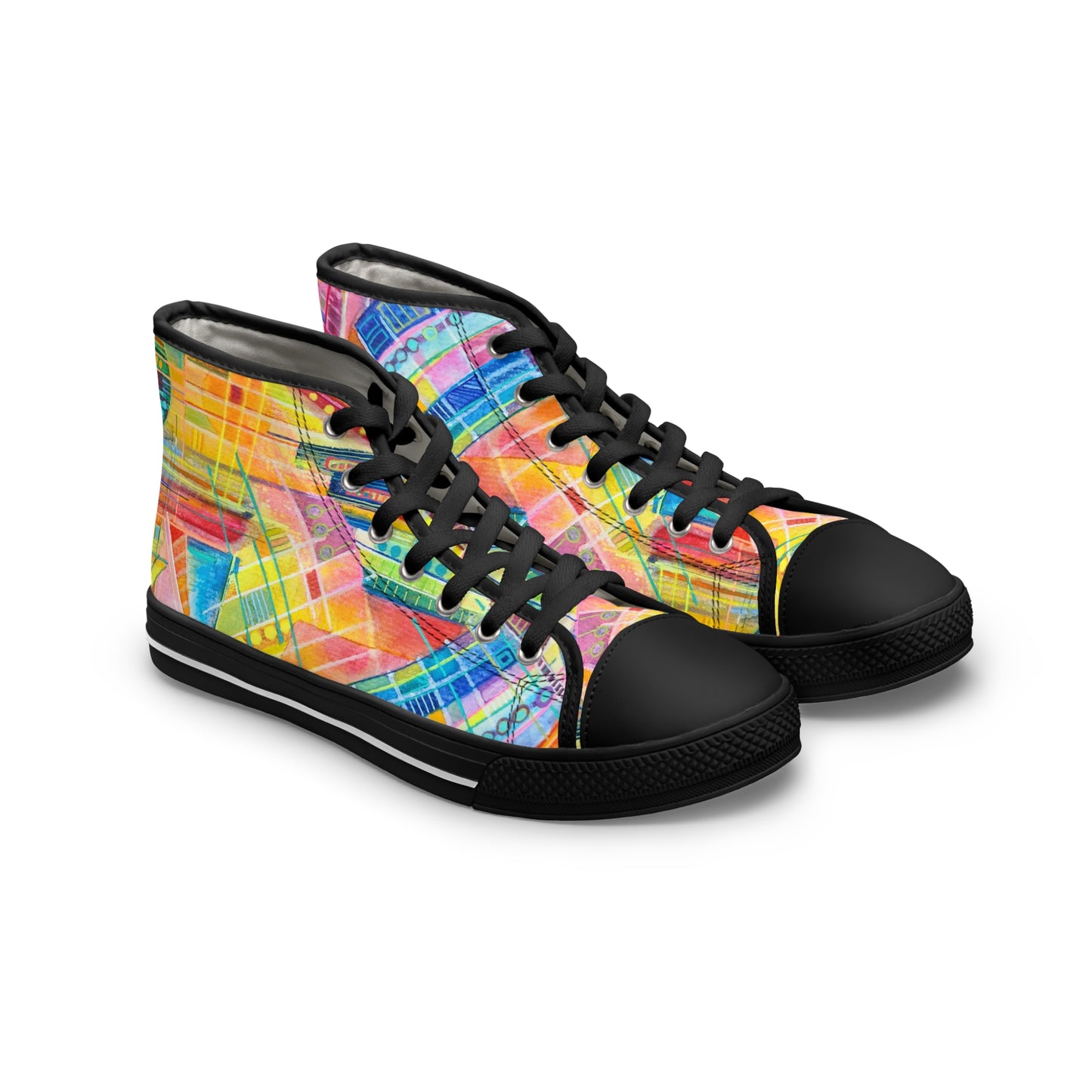 Women's High Top Sneakers - No. 234 - Multi-coloured watercolour - By Irish Artist Fiona de Lacy