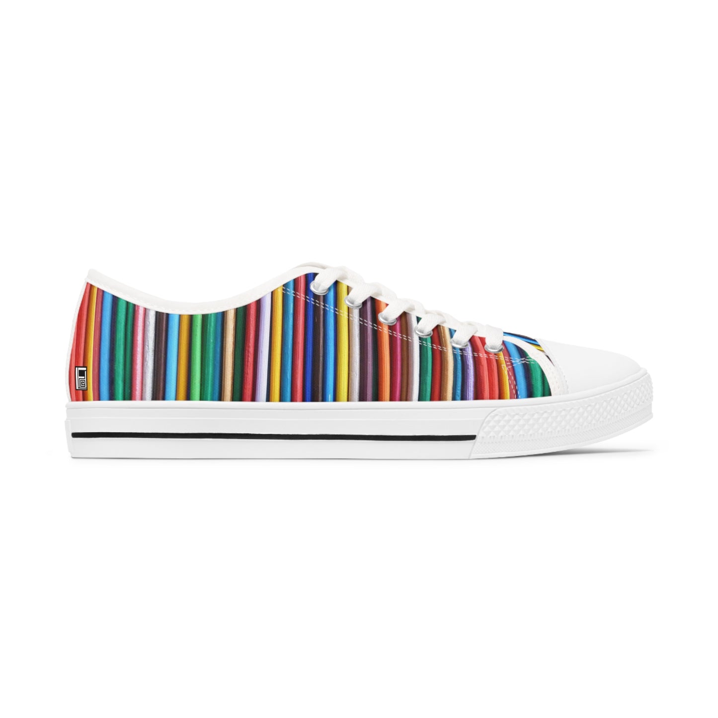 Women's Low Top Sneakers, Black Sole - No. 307 - Multicoloured Lines - By Irish Artist Fiona de Lacy
