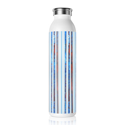 Slim Water Bottle - No. 140 'Thin Blue Line' - By Irish Artist Fiona de Lacy - Blue, Silver, Red, White