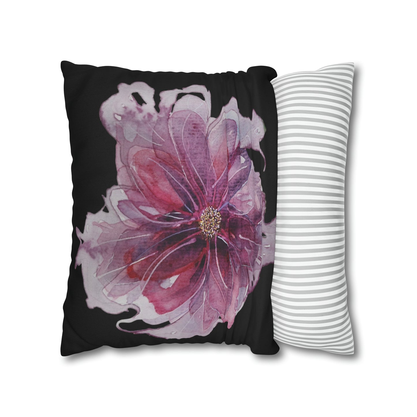 Cushion Pillow Case - No 269 Pink / Purple Flower on Black