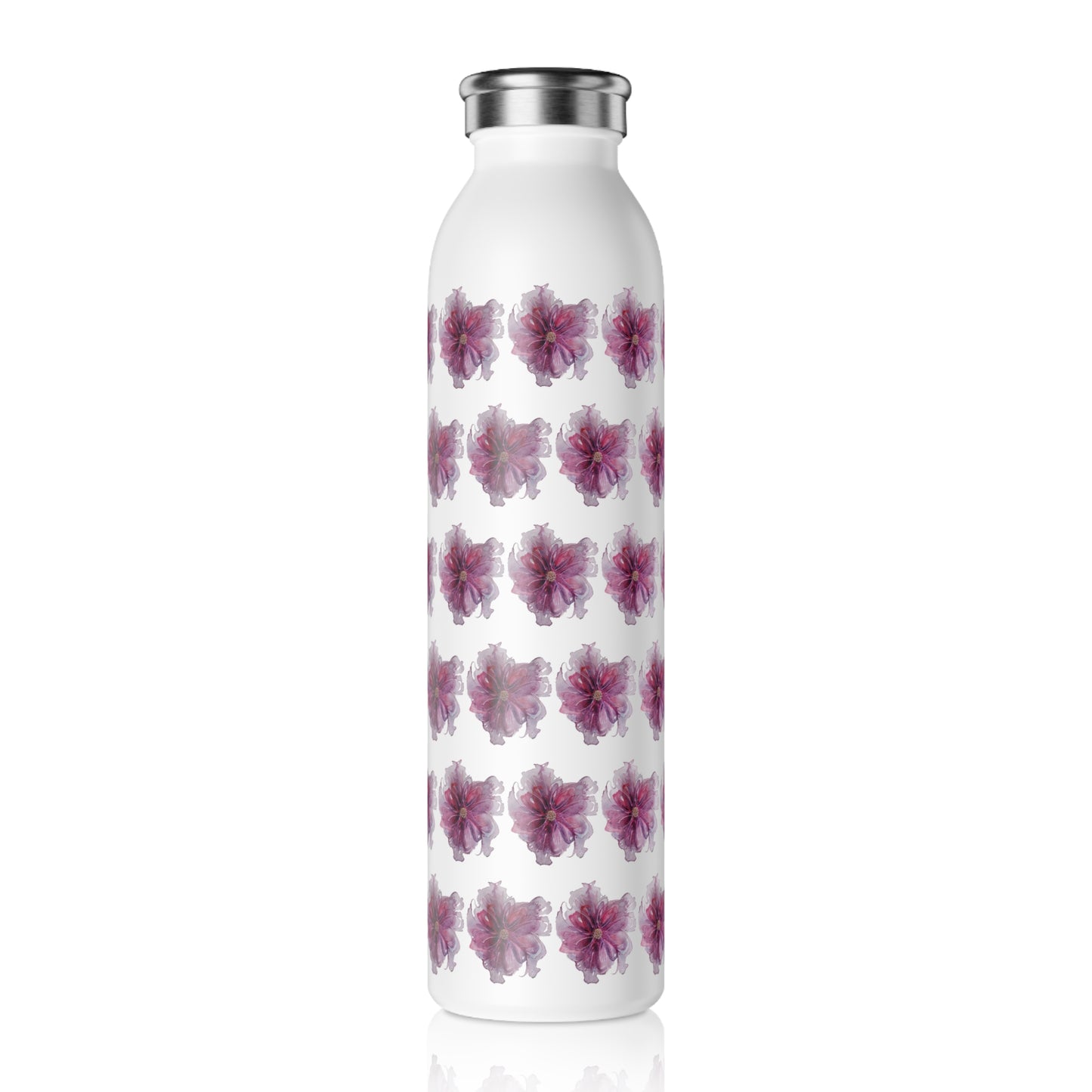 Slim Water Bottle - No. 269 - Purple / Pink flower - By Irish Artist Fiona de Lacy