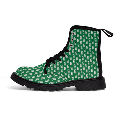 Women's Canvas Boots No. 000GN - White Logo on Green - By Irish Artist Fiona de Lacy