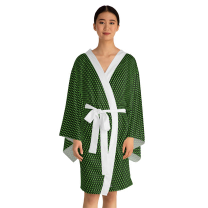 Long Sleeve Kimono Robe - No. 000GN - Green Logo on Black