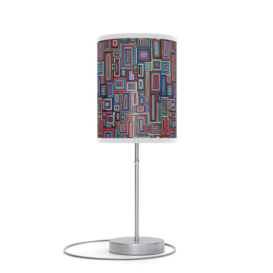 Lamp on a Stand, US|CA plug, No. 311 - Abstract Blue & Red Rectangles - By Irish Artist Fiona de Lacy