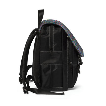 Casual Shoulder Backpack,  No. 253 Rectangles on Black -  By Irish Artist Fiona de Lacy - Multicoloured