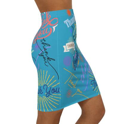 Women's Mini Skirt - No. 312 - 'Thank You' on Turquoise