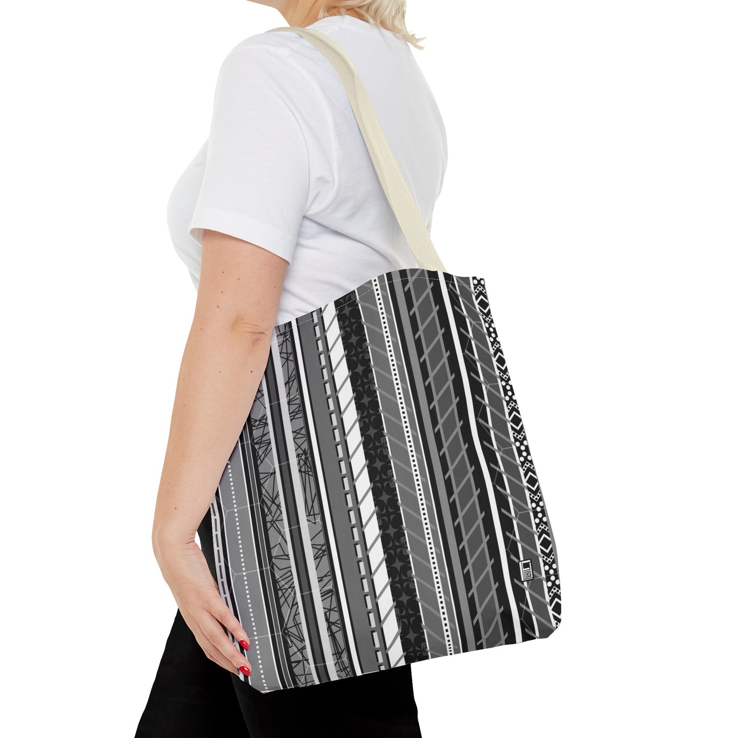 Tote Bag  - No. 298 A -  Black, White, Grey Stripes