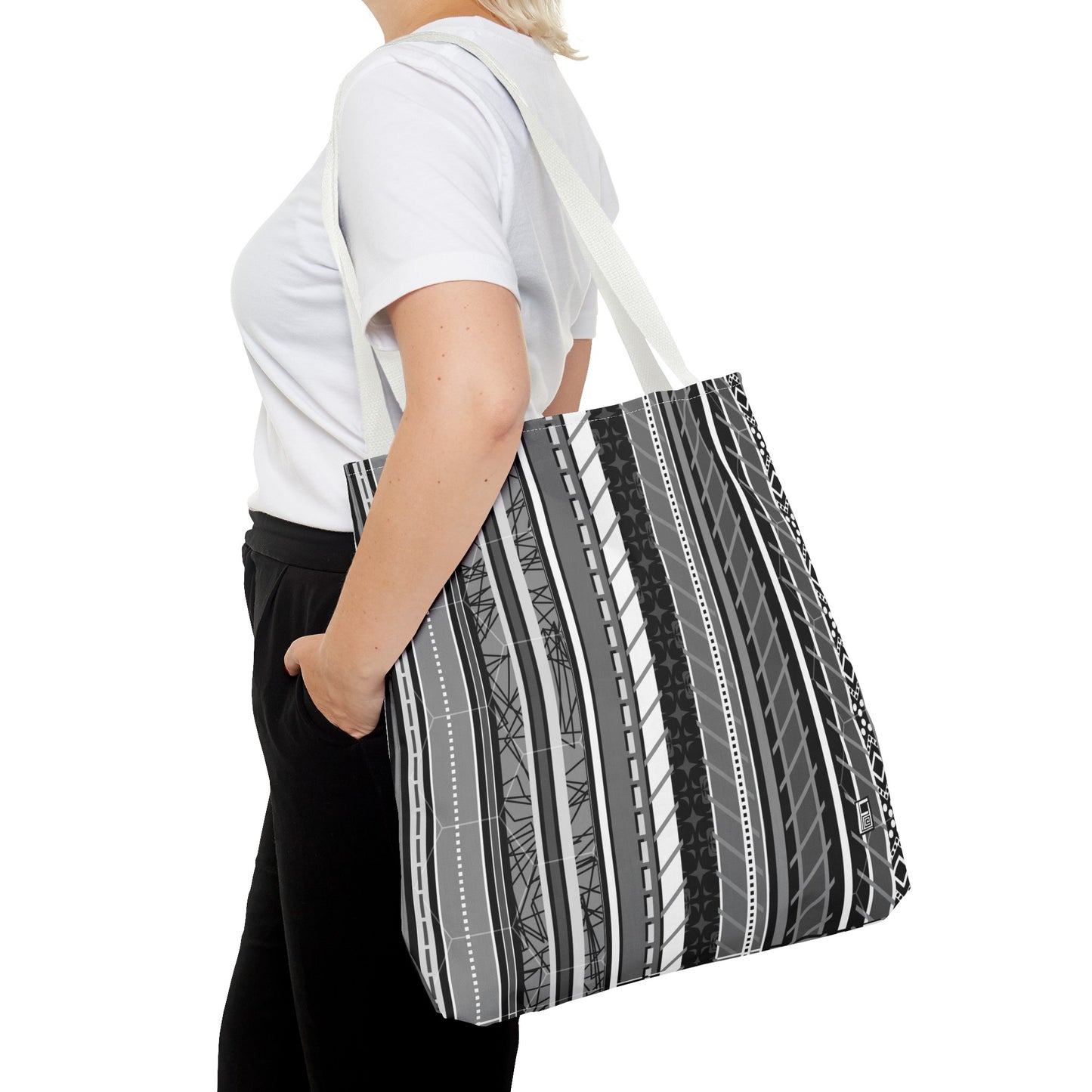 Tote Bag  - No. 298 A -  Black, White, Grey Stripes