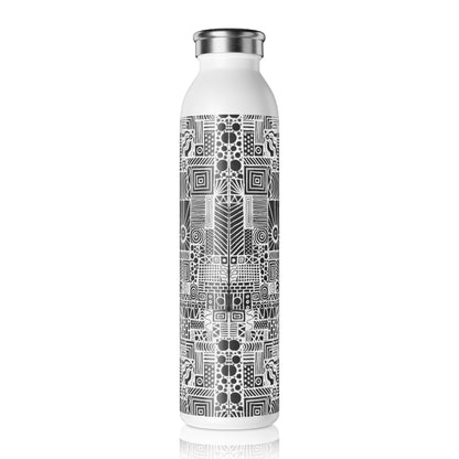 Slim Water Bottle - No. 252 - White on Black - By Irish Artist Fiona de Lacy