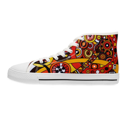 Women's High Top Sneakers - No. 222 - 'Clockworks' - By Irish Artist Fiona de Lacy - Orange, Red, Black,Yellow