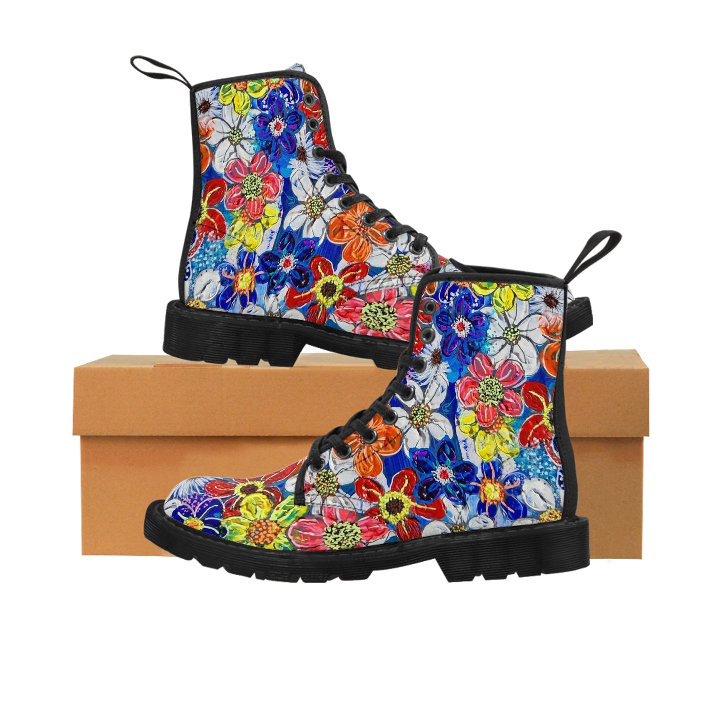 Women's Canvas Boots - No. 240  -  Flowers on Purple