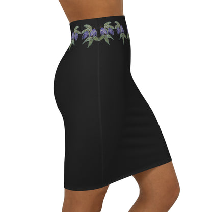 Women's Mini Skirt - No. 270 - Purple Drop Flowers on Black