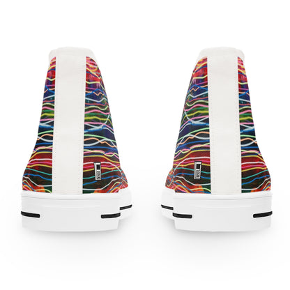 Women's High Top Sneakers, No. 236 - Oceans - Multicoloured lines - By Irish Artist Fiona de Lacy