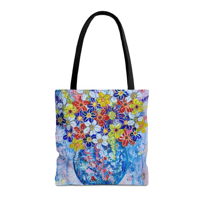 Tote Bag  - No. 242 - Blue round vase of Flowers