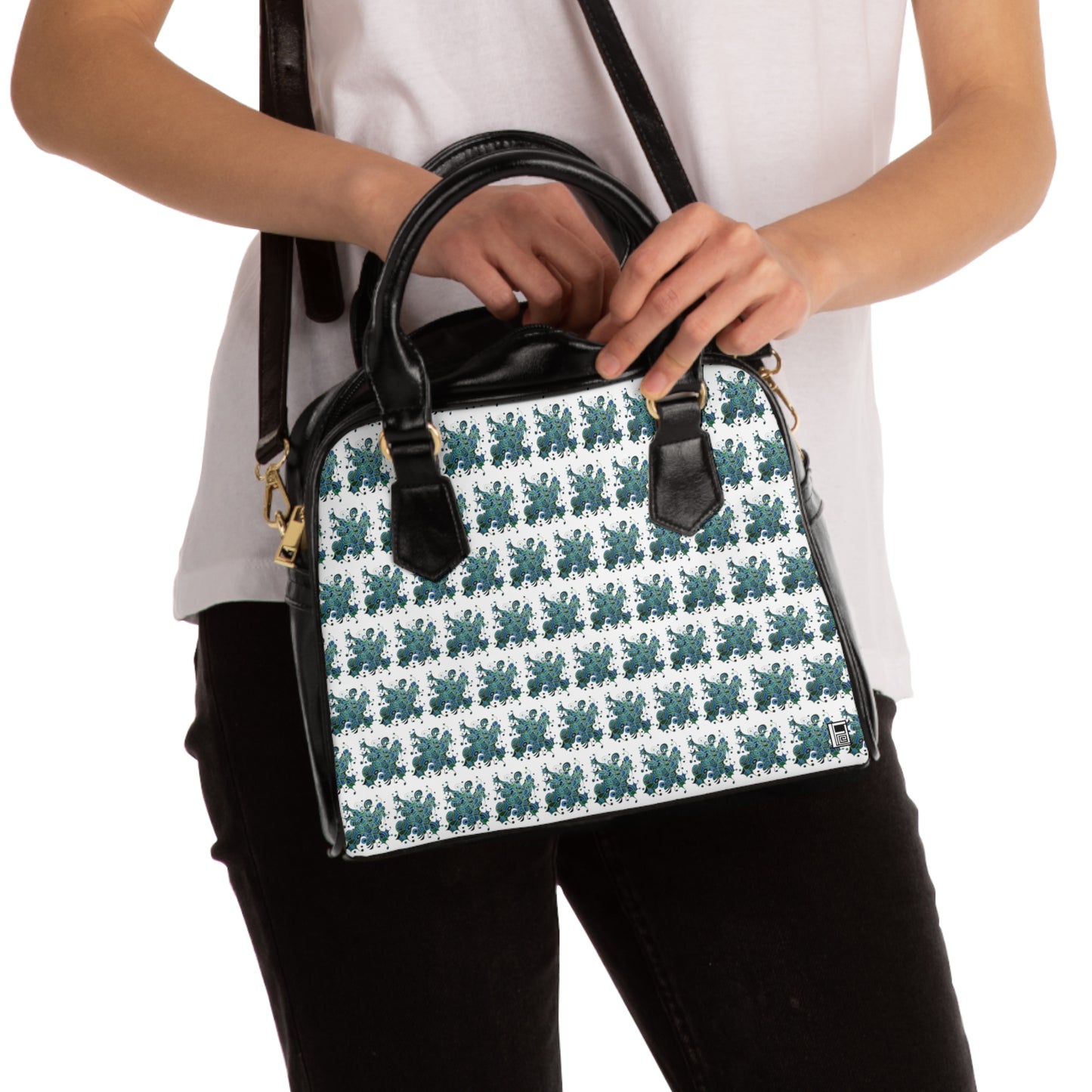 Shoulder Handbag - No. 146 - 'Bird of Paradise' pattern on White