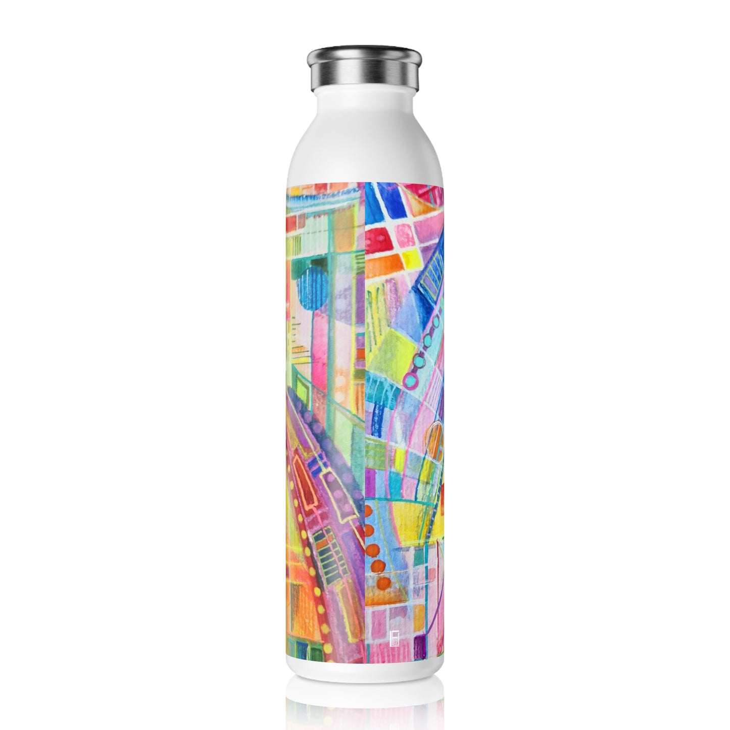 Slim Water Bottle - No. 234 Multicoloured Watercolours - By Irish Artist Fiona de Lacy