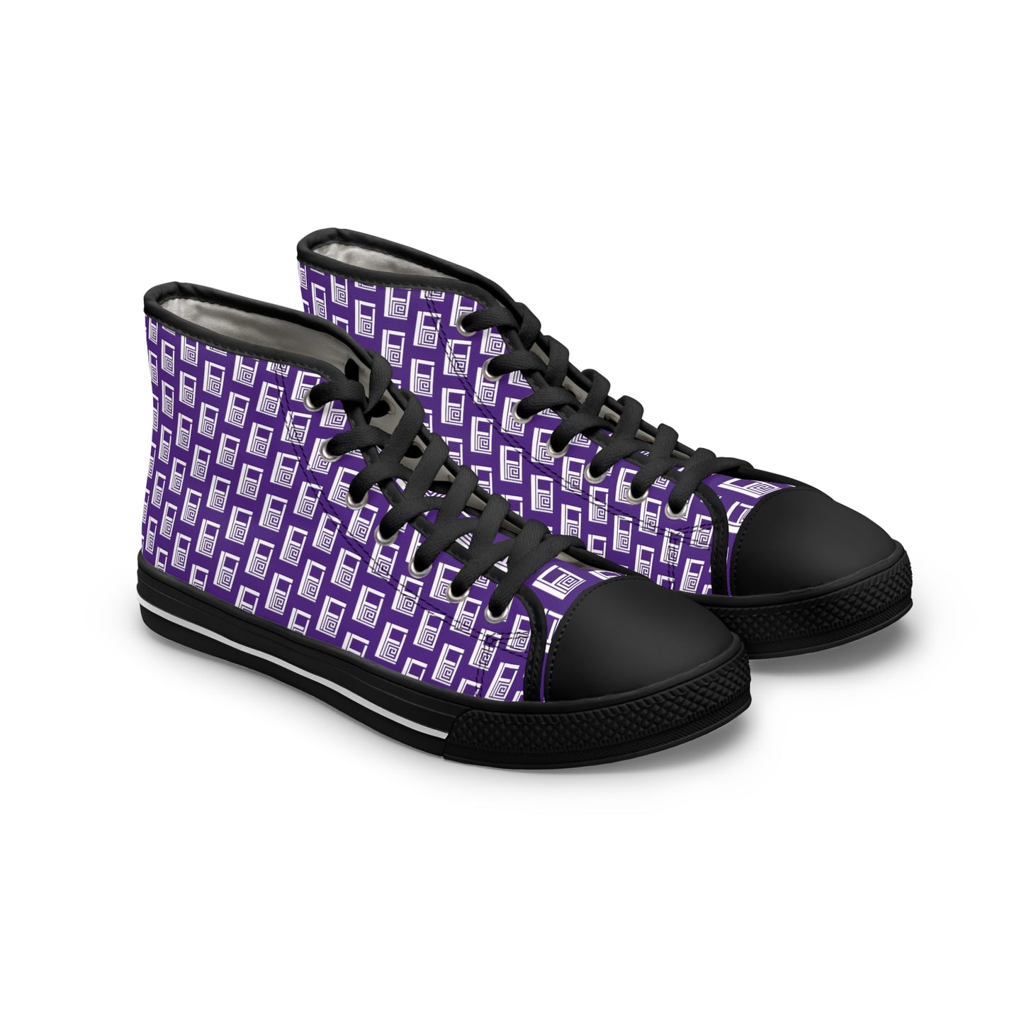 Women's High Top Sneakers - No. 000PE - White Logo On Purple - By Irish Artist Fiona de Lacy