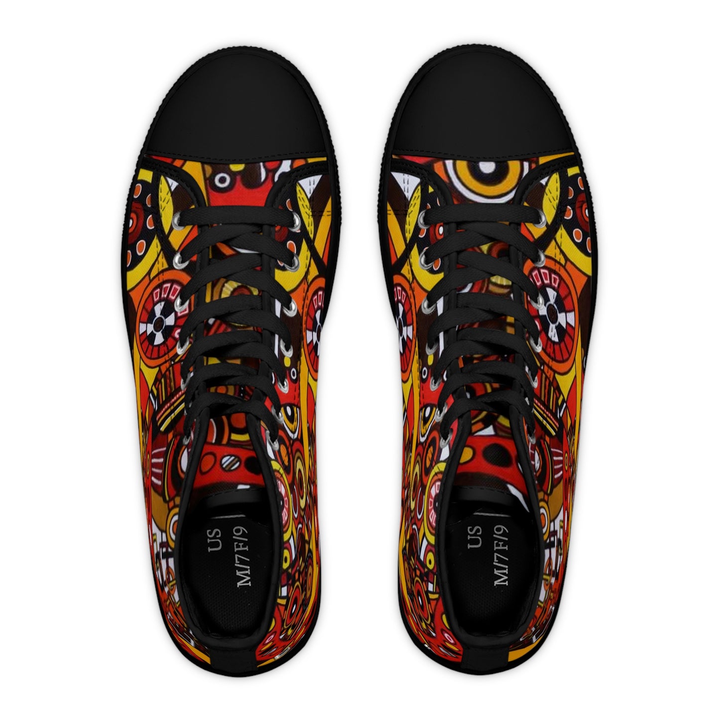 Women's High Top Sneakers - No. 222 - 'Clockworks' - By Irish Artist Fiona de Lacy - Orange, Red, Black,Yellow