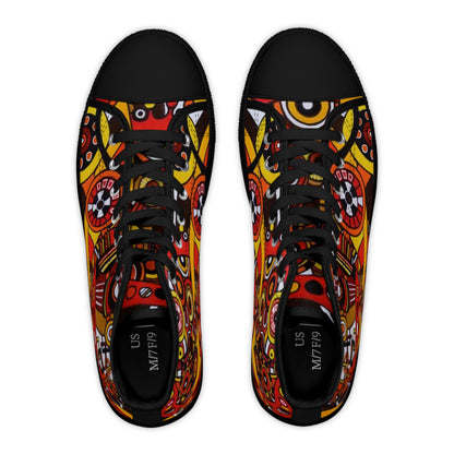 Women's High Top Sneakers - No. 222 - 'Clockworks' - By Irish Artist Fiona de Lacy - Orange, Red, Black,Yellow