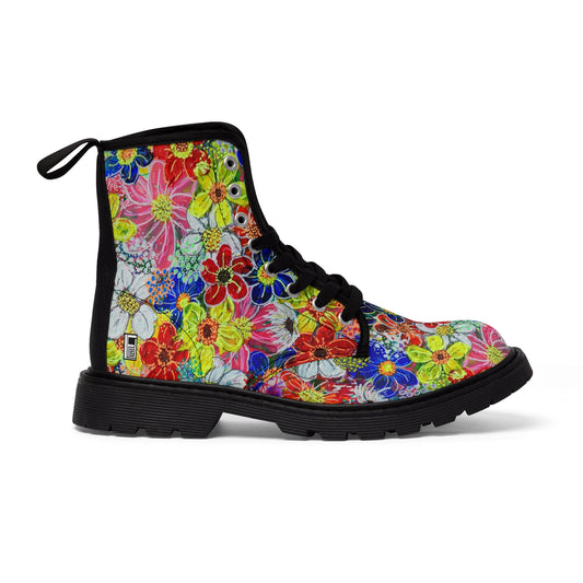 Women's Canvas Boots - No. 241  - Flowers on pink