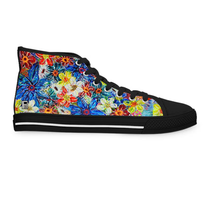 Women's High Top Sneakers, No. 242 Large Blue Flowers, Multicoloured - By Irish Artist Fiona de Lacy