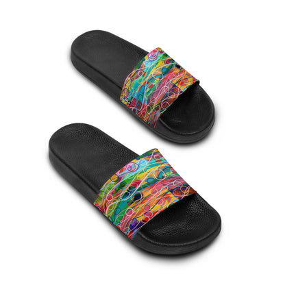 Women's Slide Sandals - No. 239 - Droplets A - Multicoloured Abstract - By Irish Artist Fiona de Lacy