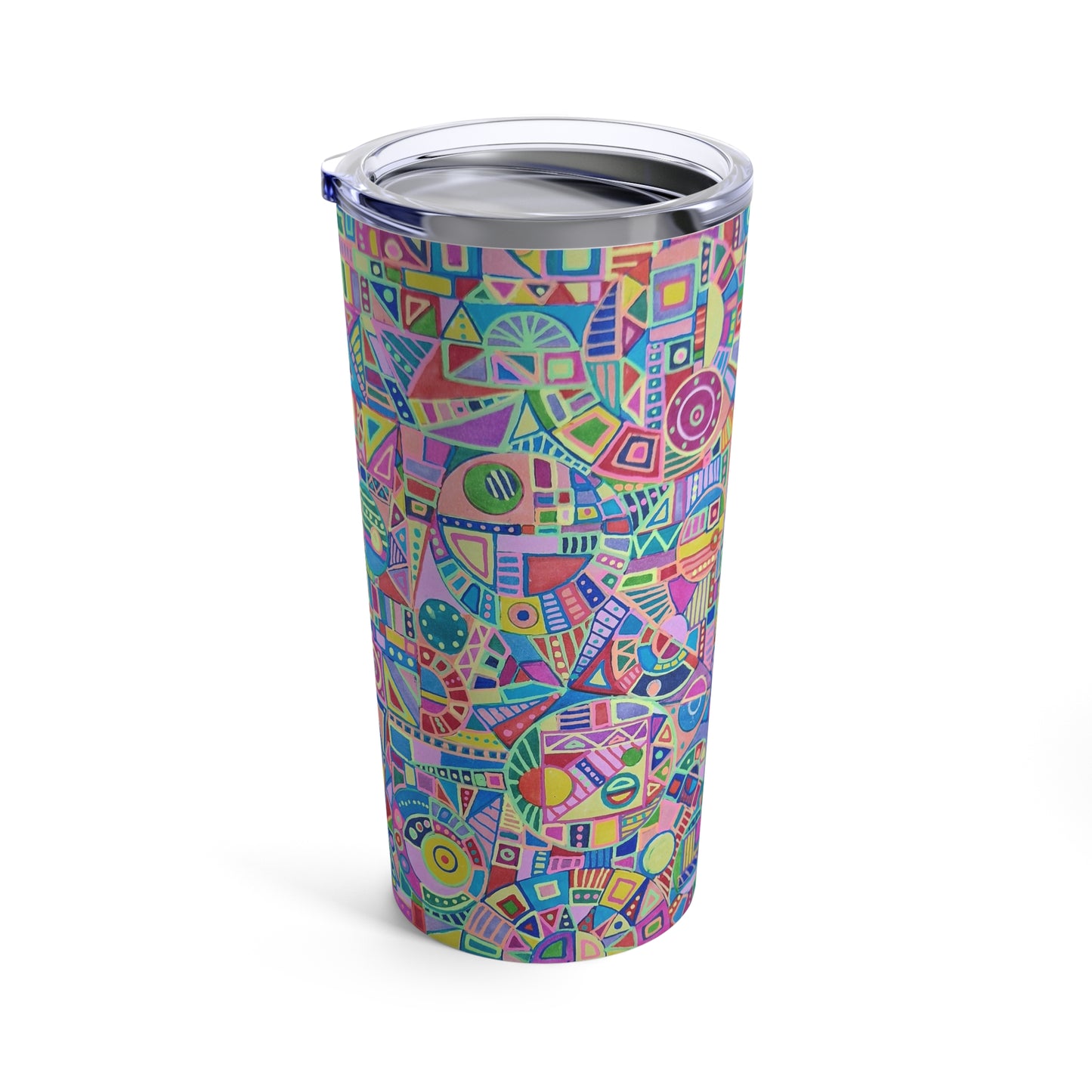 Tumbler 20oz - No. 258 Multicoloured abstract Teddy - By Irish Artist Fiona de Lacy