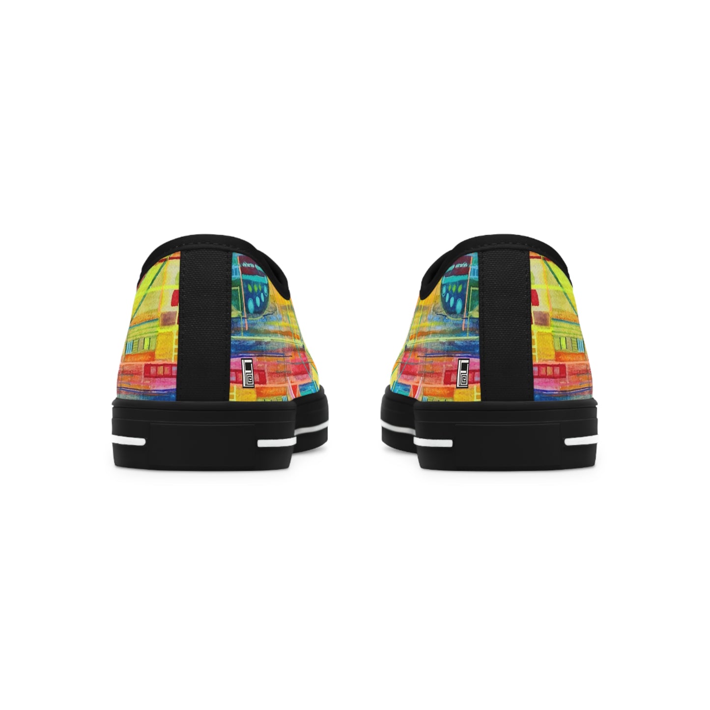 Women's Low Top Sneakers, Black Sole - No. 234 - Water Colour Abstract - By Irish Artist Fiona de Lacy