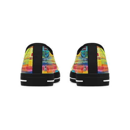 Women's Low Top Sneakers, Black Sole - No. 234 - Water Colour Abstract - By Irish Artist Fiona de Lacy