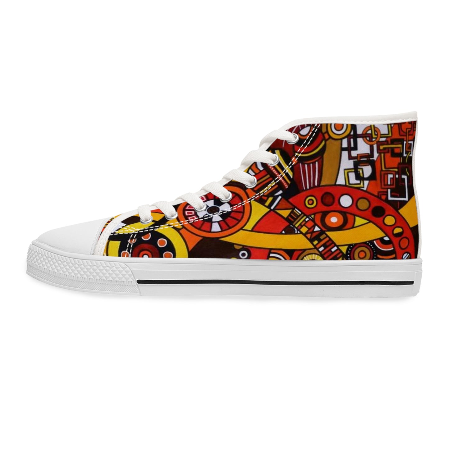 Women's High Top Sneakers - No. 222 - 'Clockworks' - By Irish Artist Fiona de Lacy - Orange, Red, Black,Yellow