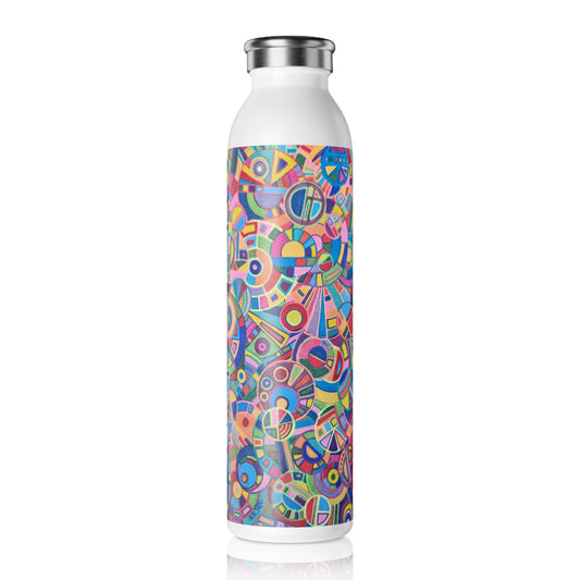 Slim Water Bottle - No. 265 - Multicoloured Circles - By Irish Artist Fiona de Lacy