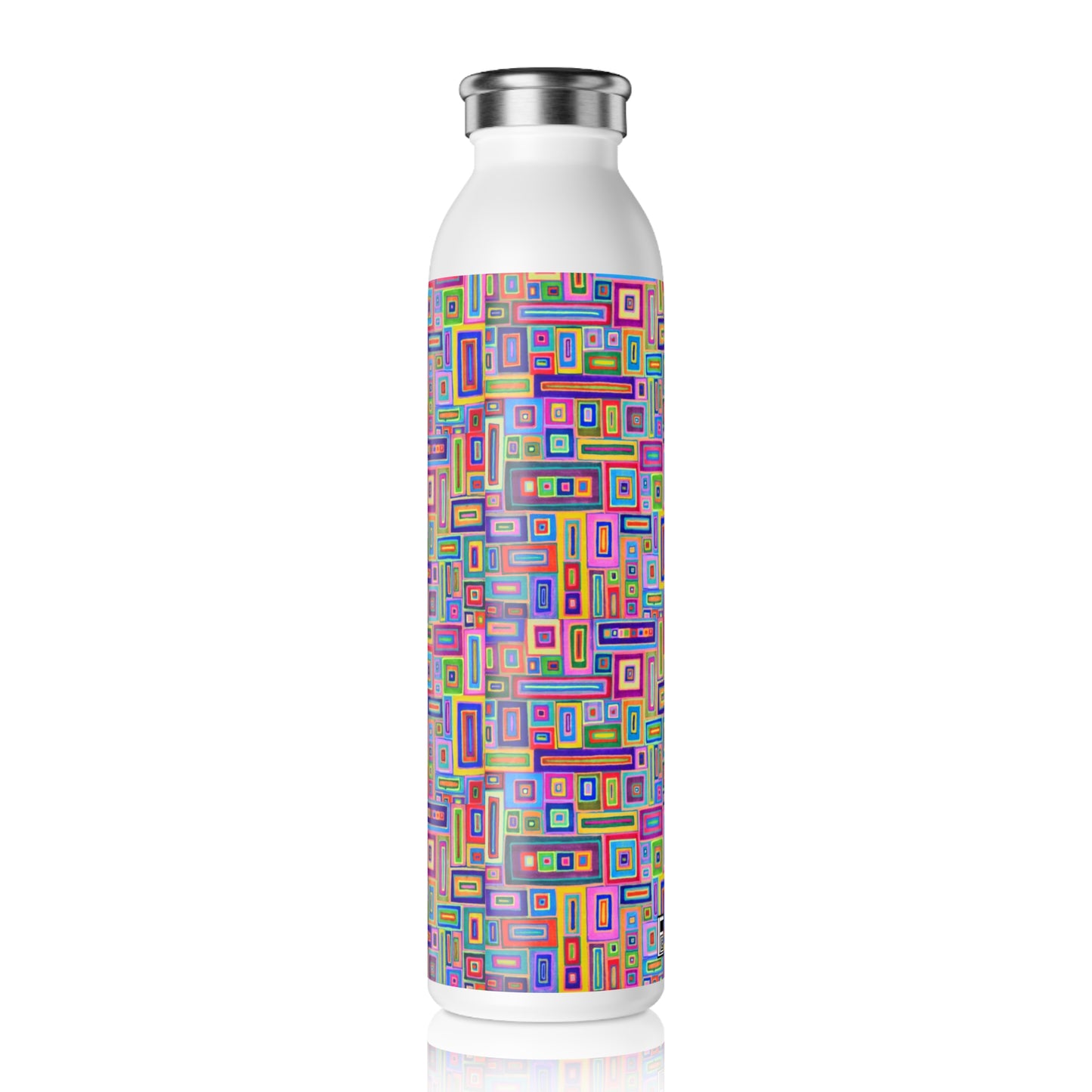 Slim Water Bottle - No. 264 - Multicoloured rectangles  - By Irish Artist Fiona de Lacy