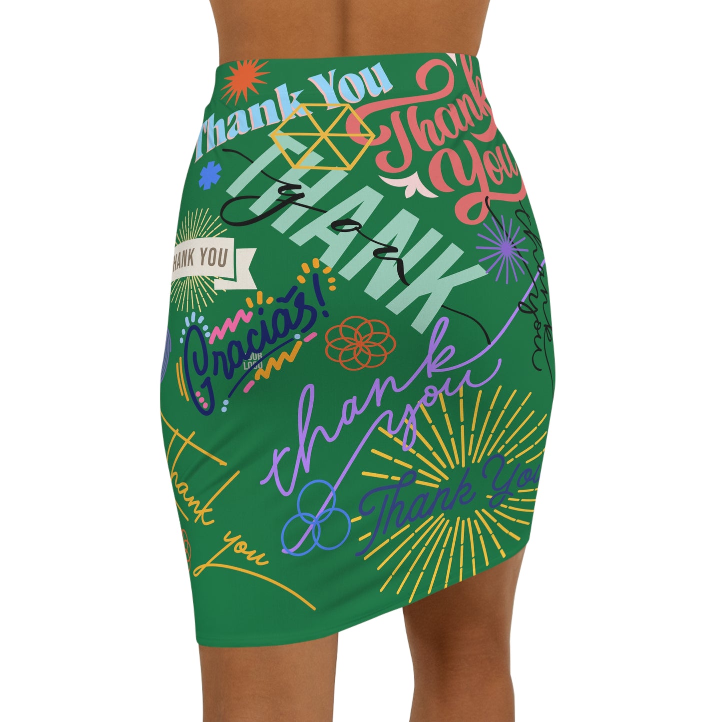 Women's Mini Skirt - No. 312 - 'Thank You' on Green