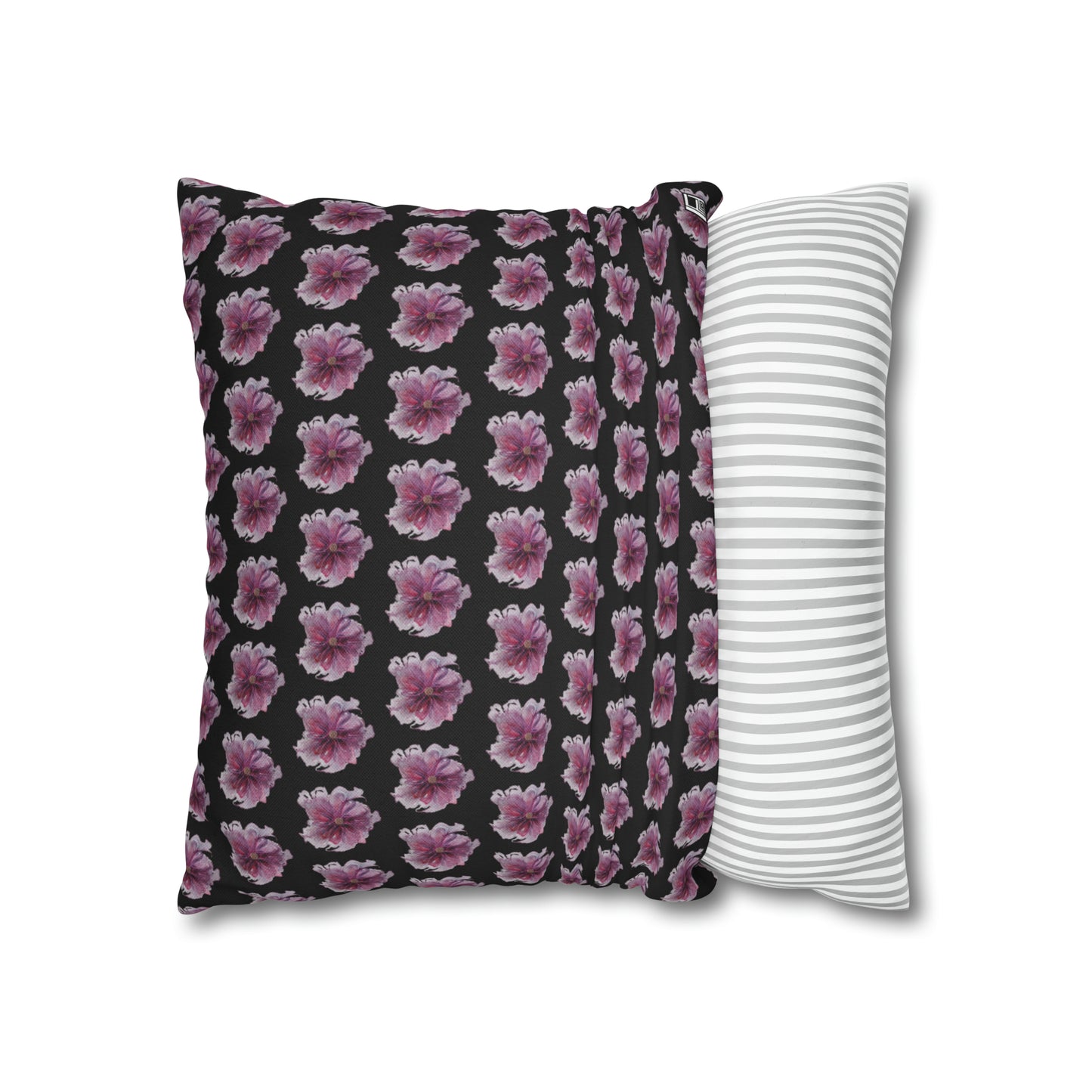 Cushion Pillow Case - No 269 Pink / Purple Flower on Black