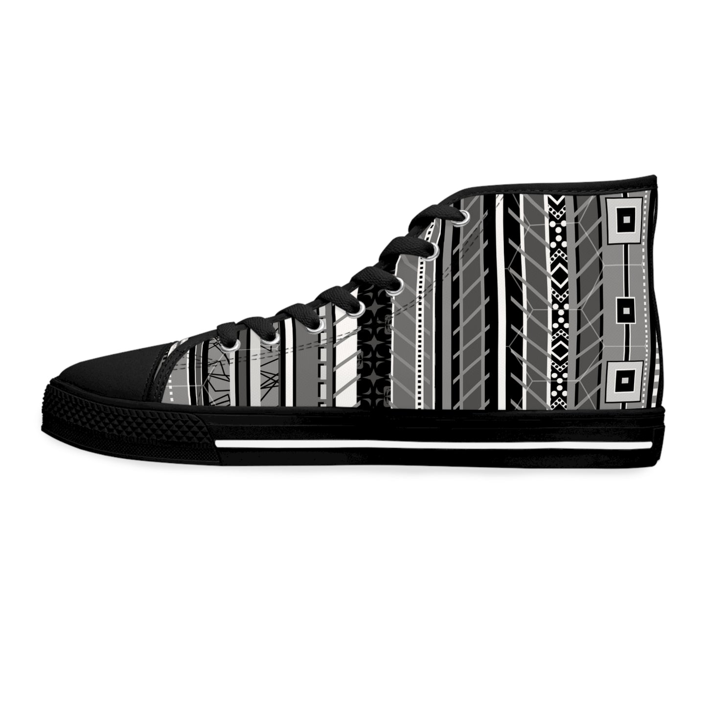 Women's High Top Sneakers, No. 298 Black, Grey, White Stripe By Irish Artist Fiona de Lacy