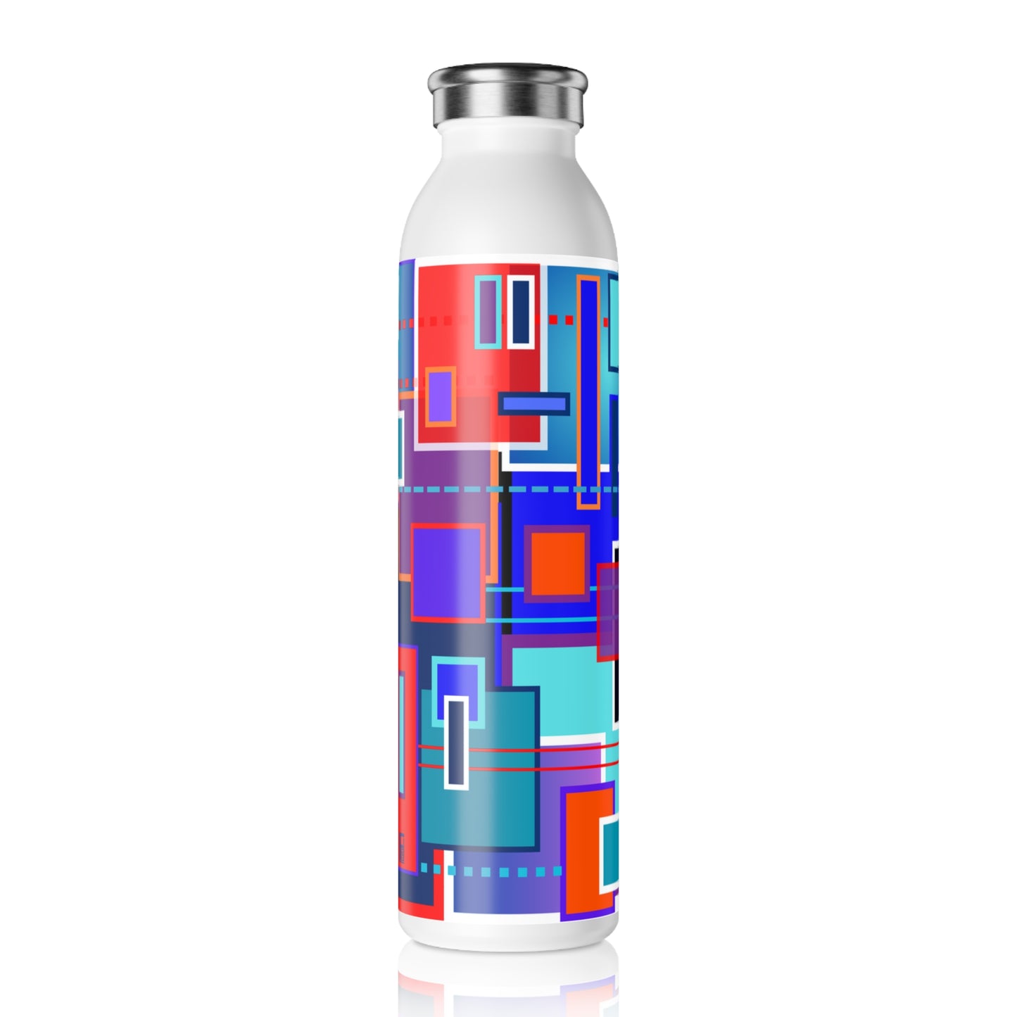 Slim Water Bottle - No. 233 - Multicoloured Squared - By Irish Artist Fiona de Lacy