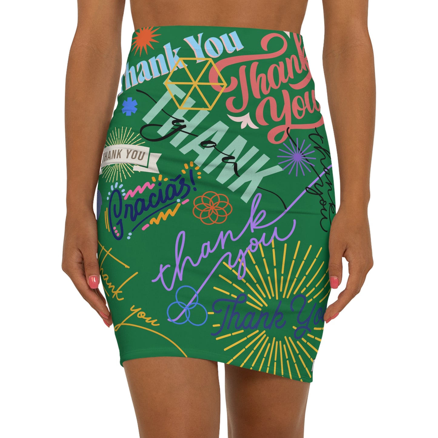 Women's Mini Skirt - No. 312 - 'Thank You' on Green