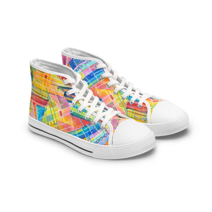 Women's High Top Sneakers - No. 234 - Multi-coloured watercolour - By Irish Artist Fiona de Lacy